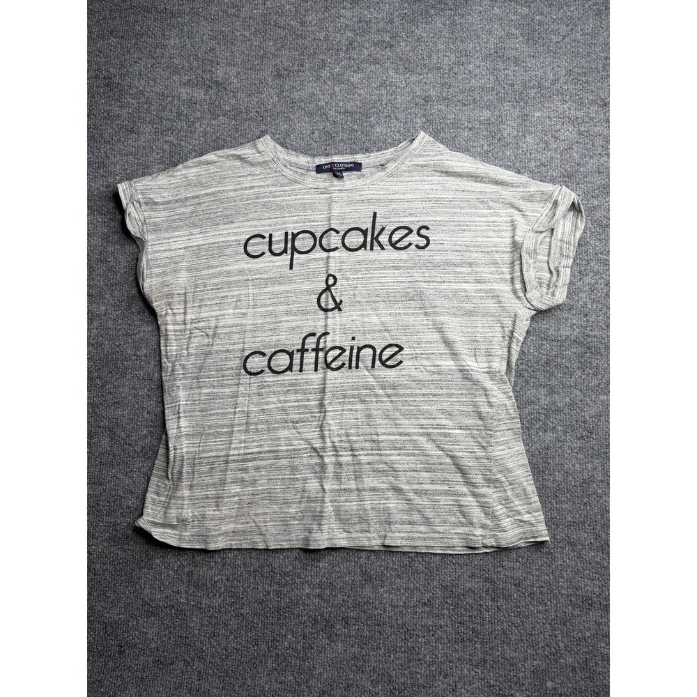 One Clothing Women's Grey Cupcakes‎  And Caffeine Casual Top Size Medium
